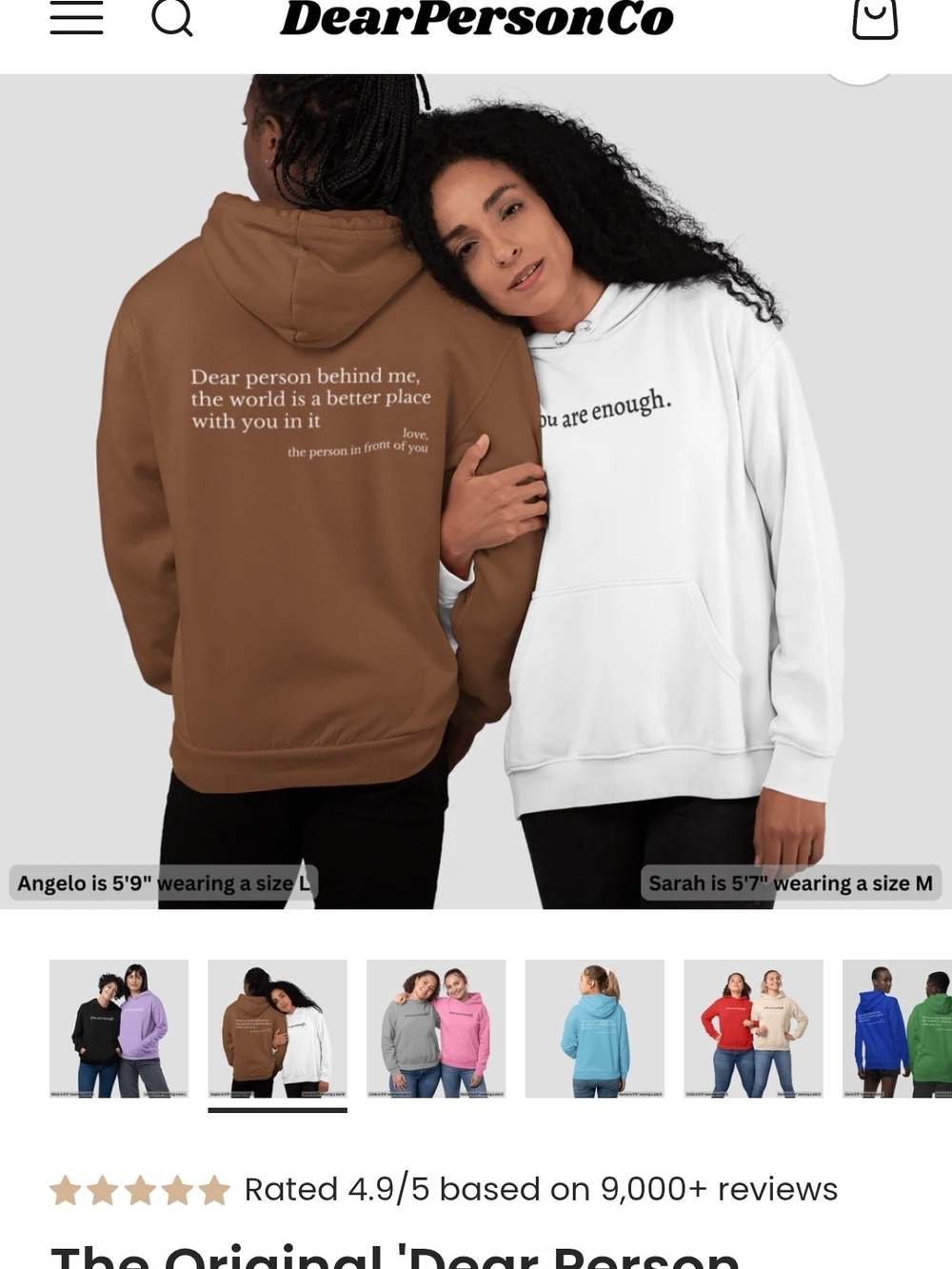 Dear Person Co. "You are enough." Hoodie —Brown